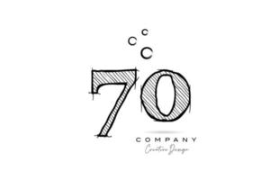 hand drawing number 70 logo icon design for company template. Creative logotype in pencil style vector