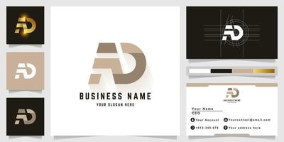 Letter AD or FD monogram logo with business card design vector