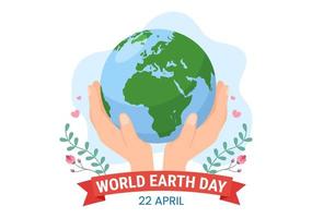 Happy Earth Day on April 22 Illustration with World Map Environment in Flat Cartoon Hand Drawn for Web Banner or Landing Page Templates vector