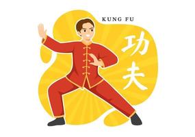 Kung Fu Illustration with People Showing Chinese Sport Martial Art in Flat Cartoon Hand Drawn for Web Banner or Landing Page Templates