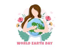 Happy Earth Day on April 22 Illustration with World Map Environment in Flat Cartoon Hand Drawn for Web Banner or Landing Page Templates vector