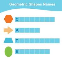 hoja de trabajo de nombre de formas geométricas. Diferentes formas. juego educativo para niños para aprender formas geométricas. hoja de trabajo de matemáticas para imprimir. ilustración vectorial en estilo de dibujos animados. vector