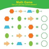 juego de formas geometricas hoja de trabajo de matemáticas para preescolar. hoja de trabajo de matemáticas imprimible educativa. Matemáticas adicionales para niños. ilustración vectorial vector