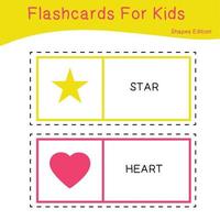 Vector set of shapes flashcards. Shapes Flashcards edition. Shapes for preschool education. Educational printable math flashcards.