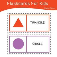 Vector set of shapes flashcards. Shapes Flashcards edition. Shapes for preschool education. Educational printable math flashcards.