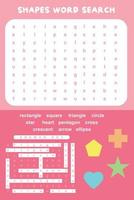 Shapes Word Search worksheet. Educational worksheet for preschool. Vector illustration file.