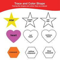 Tracing and coloring the shapes Worksheet. Educational printable math worksheet. Additional coloring page for kids. Vector illustration in cartoon style.