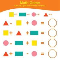 juego de formas geometricas hoja de trabajo de matemáticas para preescolar. hoja de trabajo de matemáticas imprimible educativa. Matemáticas adicionales para niños. ilustración vectorial vector