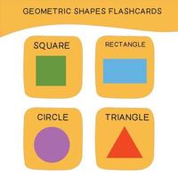 Geometric shapes name flashcards. Different shapes. Educational children game for learning geometric forms. Printable math flashcards. Vector illustration in cartoon style.