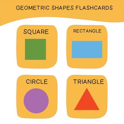 Geometric shapes name flashcards. Different shapes. Educational children game for learning geometric forms. Printable math flashcards. Vector illustration in cartoon style.