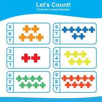 Count and Match Game for Kids. Geometric shapes Game. Math Worksheet for Preschool. Educational printable math worksheet. Vector illustration