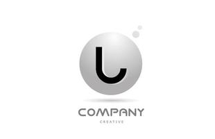 U 3d grey sphere alphabet letter logo icon design with dot. Creative template for business and company vector