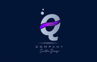 Q purple alphabet letter logo icon with pink swoosh. Creative template for business and company vector