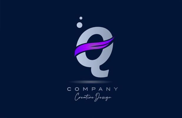 Q purple alphabet letter logo icon with pink swoosh. Creative template for business and company
