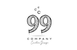 hand drawing number 99 logo icon design for company template. Creative logotype in pencil style vector