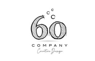 hand drawing number 60 logo icon design for company template. Creative logotype in pencil style vector