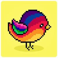 Pájaro colorido de 8 bits de píxeles. animal de píxeles para activos de juego en ilustración vectorial. vector
