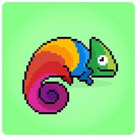 8 -bit pixel colorful chameleon. Animal game assets in vector illustrations.