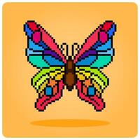 Mariposa colorida de 8 bits de píxeles. animales para punto de cruz en ilustración vectorial. vector