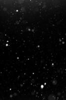 a bokeh of white snow on a black background photo