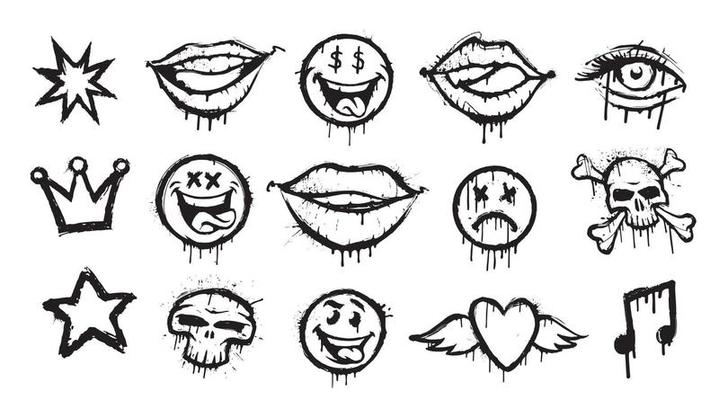 Set of a black and white graffiti spray patterns