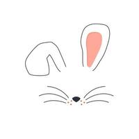 Cute bunny face vector illustration. Bunny. Ears and tiny muzzle with whiskers. Isolated on white background. Easter Day