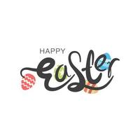 Easter black linear lettering with decorated eggs. Hand drawn elegant vector calligraphy. Design for holiday template greeting card and invitation of the Happy Easter Day.