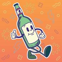 vector de personaje de dibujos animados tradicional de botella de cerveza feliz de color aislado