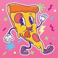 Isolated colored happy pizza traditional cartoon character Vector