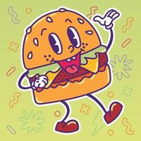 Isolated colored happy burger traditional cartoon character Vector