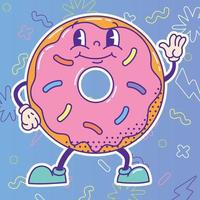 vector de personaje de dibujos animados tradicional de donut feliz de color aislado