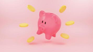 Cartoon Money Piggy bank keeps gold coins. Safe finance investment and financial services. 3d render illustration photo