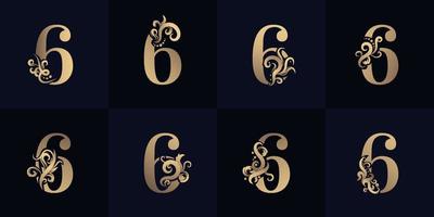 Collection number 6 logo with luxury ornament design vector