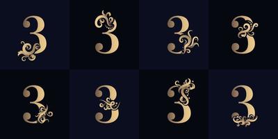 Collection number 3 logo with luxury ornament design vector