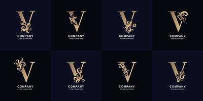 Collection letter V logo with luxury ornament design vector