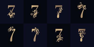 Collection number 7 logo with luxury ornament design vector