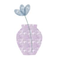 Blue Flower and Purple Vase. Digital paint watercolor style with paper texture. Decoration for any design. Illustration. png
