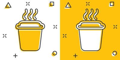 Coffee, tea cup icon in comic style. Coffee mug vector cartoon illustration pictogram. Drink business concept splash effect.