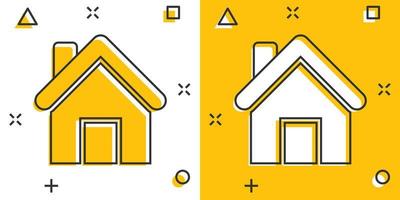 House building icon in comic style. Home apartment vector cartoon illustration pictogram. House dwelling business concept splash effect.