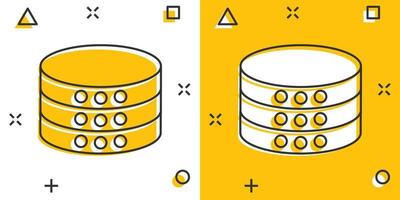 icono del centro de datos en estilo cómico. ilustración de dibujos animados de vector de servidor sobre fondo blanco aislado. efecto de salpicadura del concepto de negocio de seguridad.