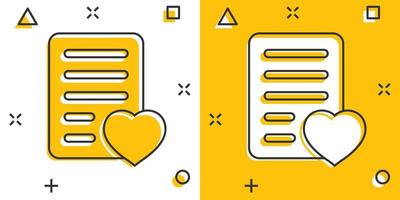 Wishlist icon in comic style. Like document cartoon vector illustration on white isolated background. Favorite list splash effect business concept.