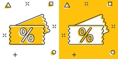 Vector cartoon discount percent tag icon in comic style. Price sale concept illustration pictogram. Promotion coupon business splash effect concept.