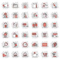 Shopping icon set in comic style. Online commerce cartoon vector illustration on white isolated background. Market store splash effect business concept.