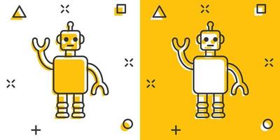 Cute robot chatbot icon in comic style. Bot operator cartoon vector illustration on white isolated background. Smart chatbot character splash effect business concept.