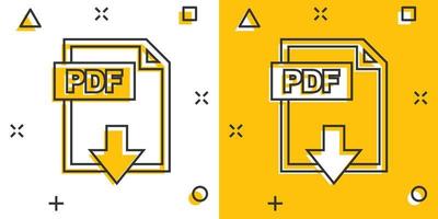 Cartoon PDF icon in comic style. Document illustration pictogram. File sign splash business concept. vector