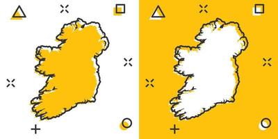 icono de mapa de Irlanda de dibujos animados vectoriales en estilo cómico. Pictograma de ilustración de signo de Irlanda. concepto de efecto de salpicadura de negocio de mapa de cartografía. vector