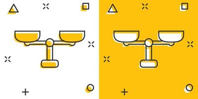 Vector cartoon scale weigher icon in comic style. Weigher sign illustration pictogram. Balance business splash effect concept.