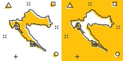 Vector cartoon Croatia map icon in comic style. Croatia sign illustration pictogram. Cartography map business splash effect concept.