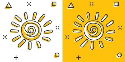 icono de sol dibujado a mano de dibujos animados vectoriales en estilo cómico. pictograma de ilustración de garabato de dibujo de sol. concepto de efecto de salpicadura de negocio de sol dibujado a mano. vector