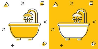 icono de ducha de baño en estilo cómico. Pictograma de ilustración de dibujos animados de vector de higiene de baño. efecto de salpicadura de concepto de negocio de spa de baño.